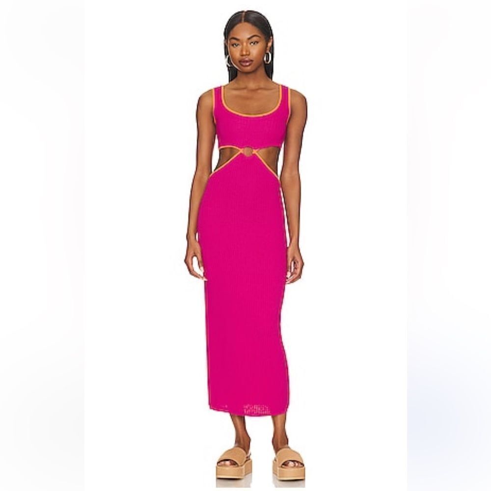 Solid and Striped Bailey Dress Shocking Pink Clementine knit midi dress Revolve